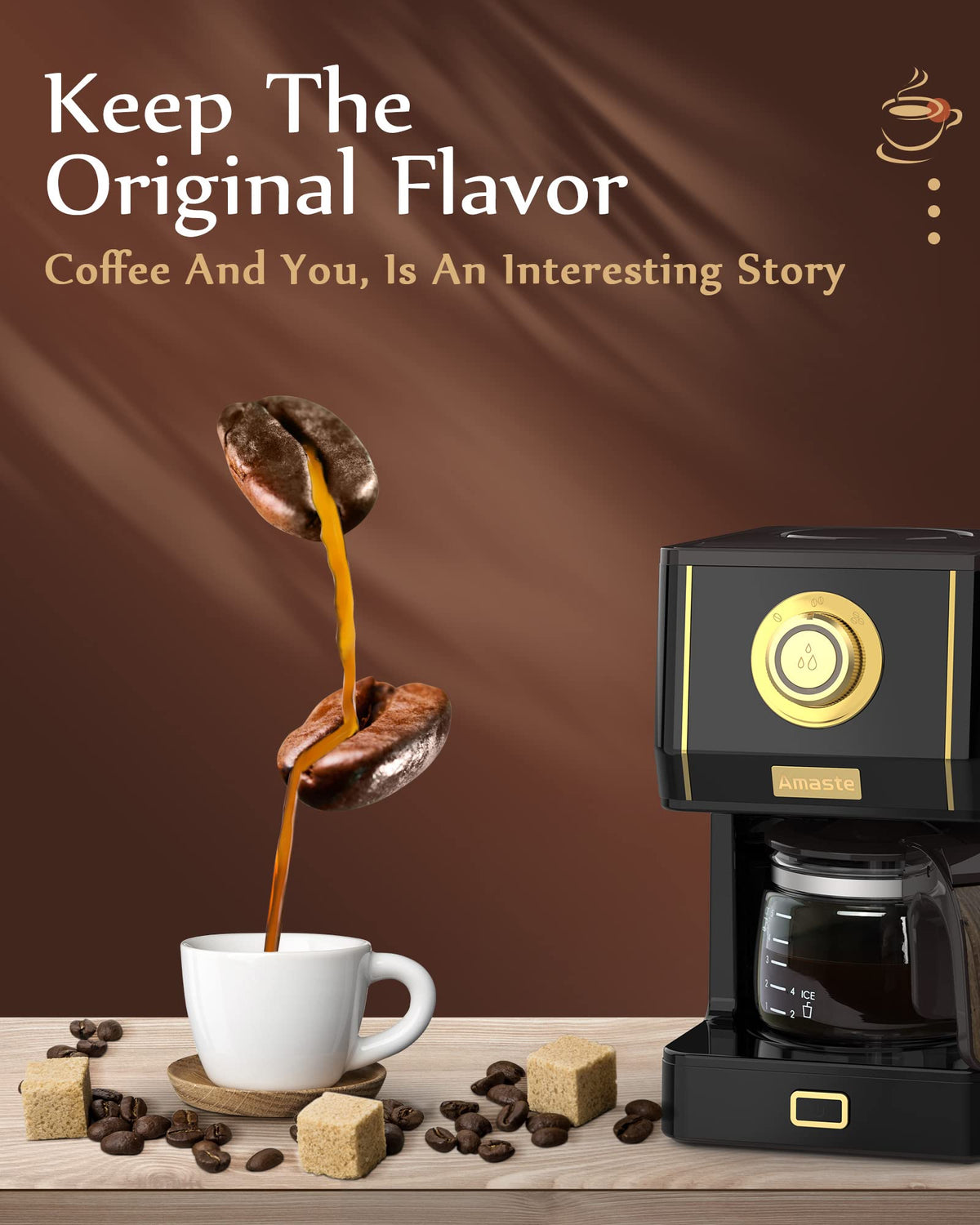 Coffee Maker 25 Oz Drip Retro Style Coffee Machine with Glass Coffee Pot with Reusable Coffee Filter & Three Brewing Modes