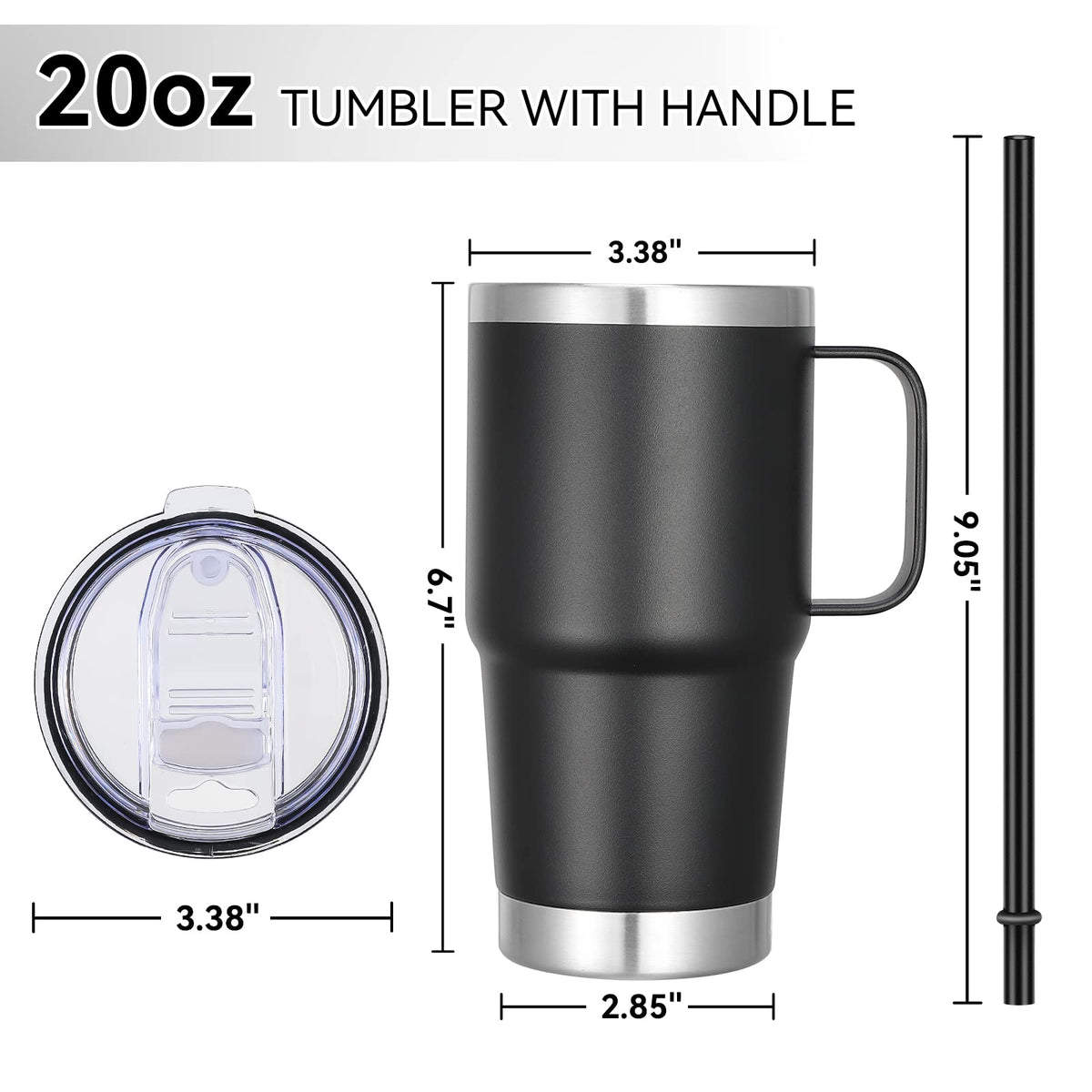 20 oz Tumbler Bulk with Handle Lid and Straw (6 Count)