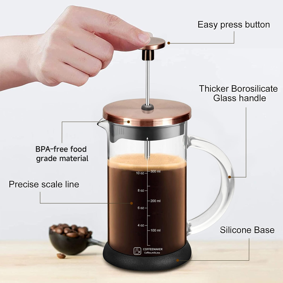 French Press Coffee Maker 12 Ounce Espresso Tea Coffee Maker with 4 Filters System