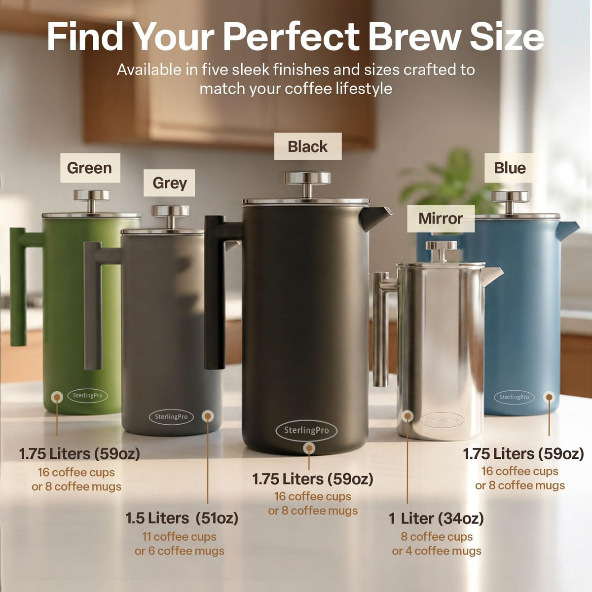 Non Toxic Insulated Stainless Steel French Press Coffee Maker 34oz