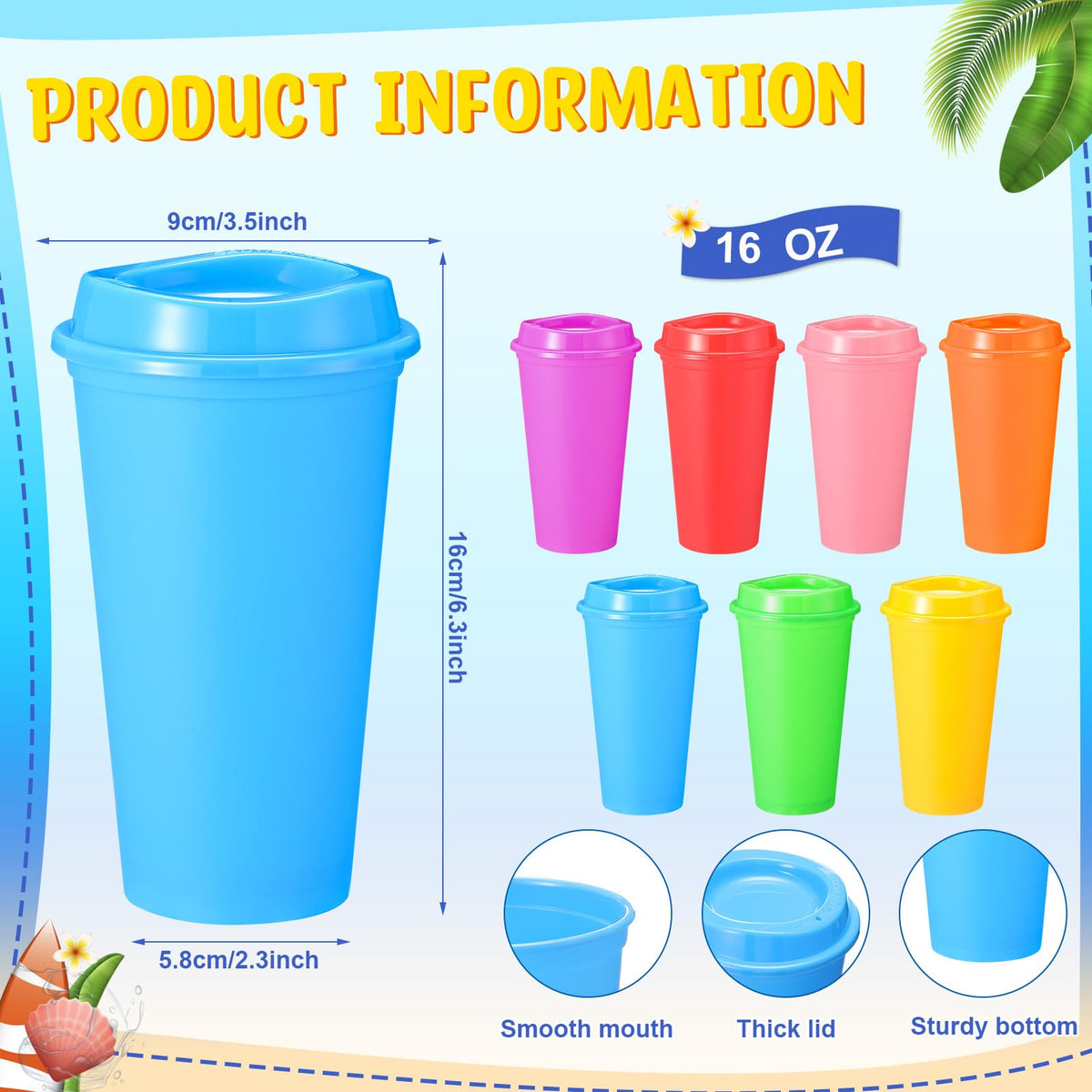 45 Pack 16 oz Reusable Coffee Cups with Lids Water Bottle Iced Coffee Travel Mug Portable Plastic Tea Tumblers Bulk for Hot and Cold Drinks Birthdays Party (45 Count)