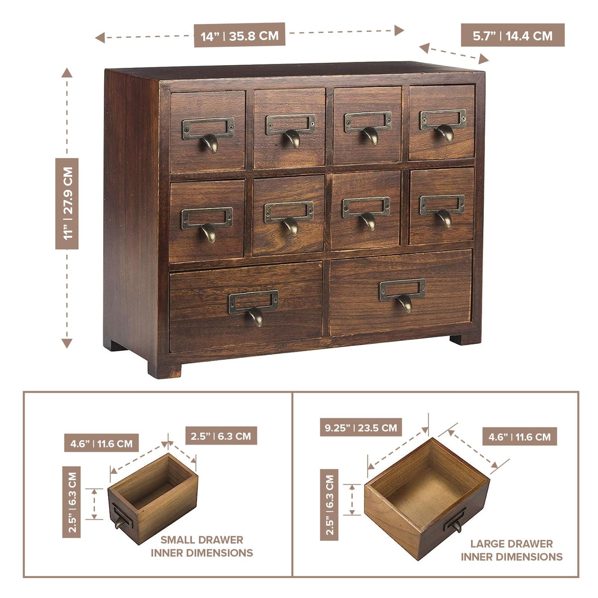 Traditional Card Catalog Solid Wood Small Chinese Medicine Small Curio Cabinet l Vintage Retro Look Tea Storage Organizer Apothecary Drawer Dresser l Modern Gadget Coffee Shelf