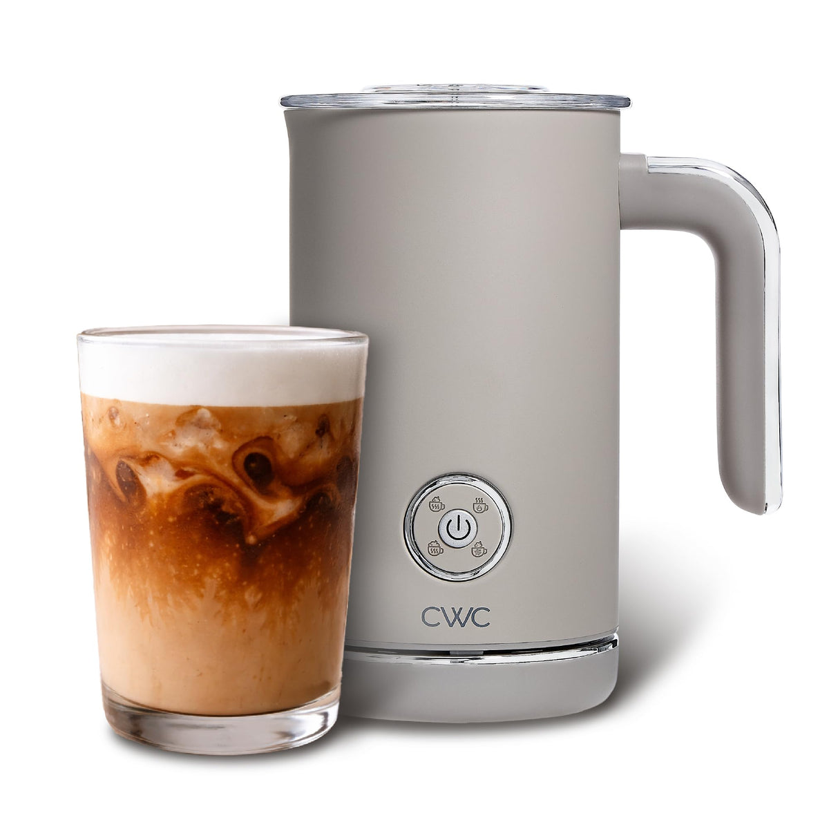4-in-1 Electric Milk Steamer and Frother - 2-Minute Heating and Frothing, Hot and Cold Foam Maker for Coffee, Latte, Cappuccino, Macchiato, Milk Warmer, Auto Shut Off, Sand