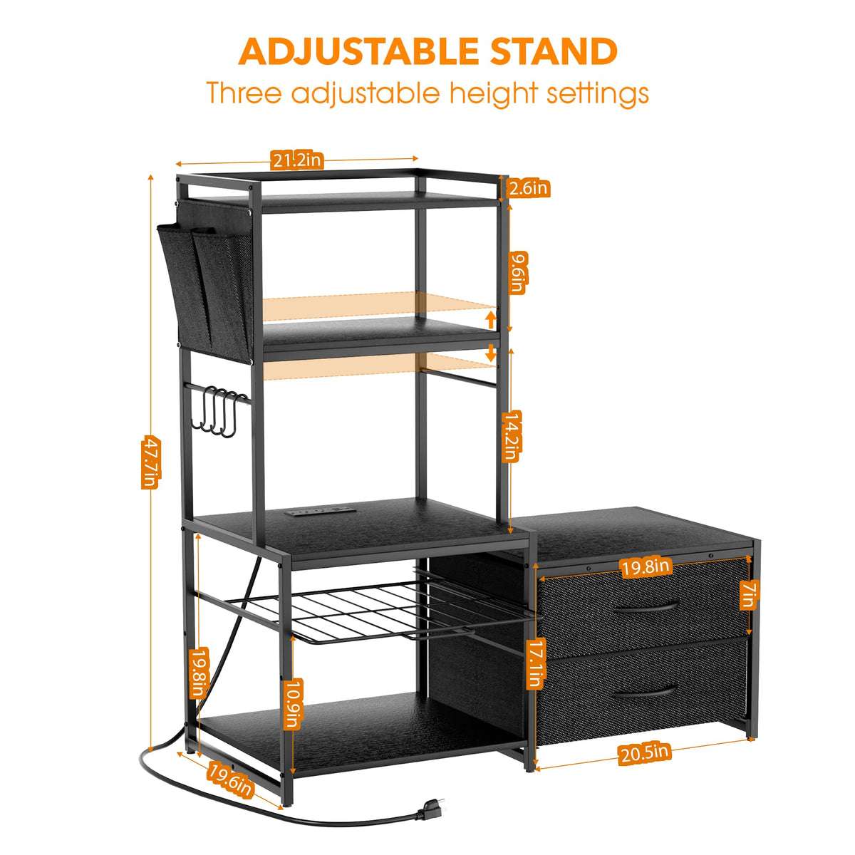 47"H Adjustable Mini Fridge Stand with Storage Drawers