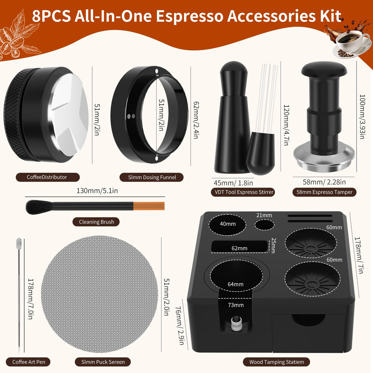 8 PCS Espresso Accessories Kit (8 Count)