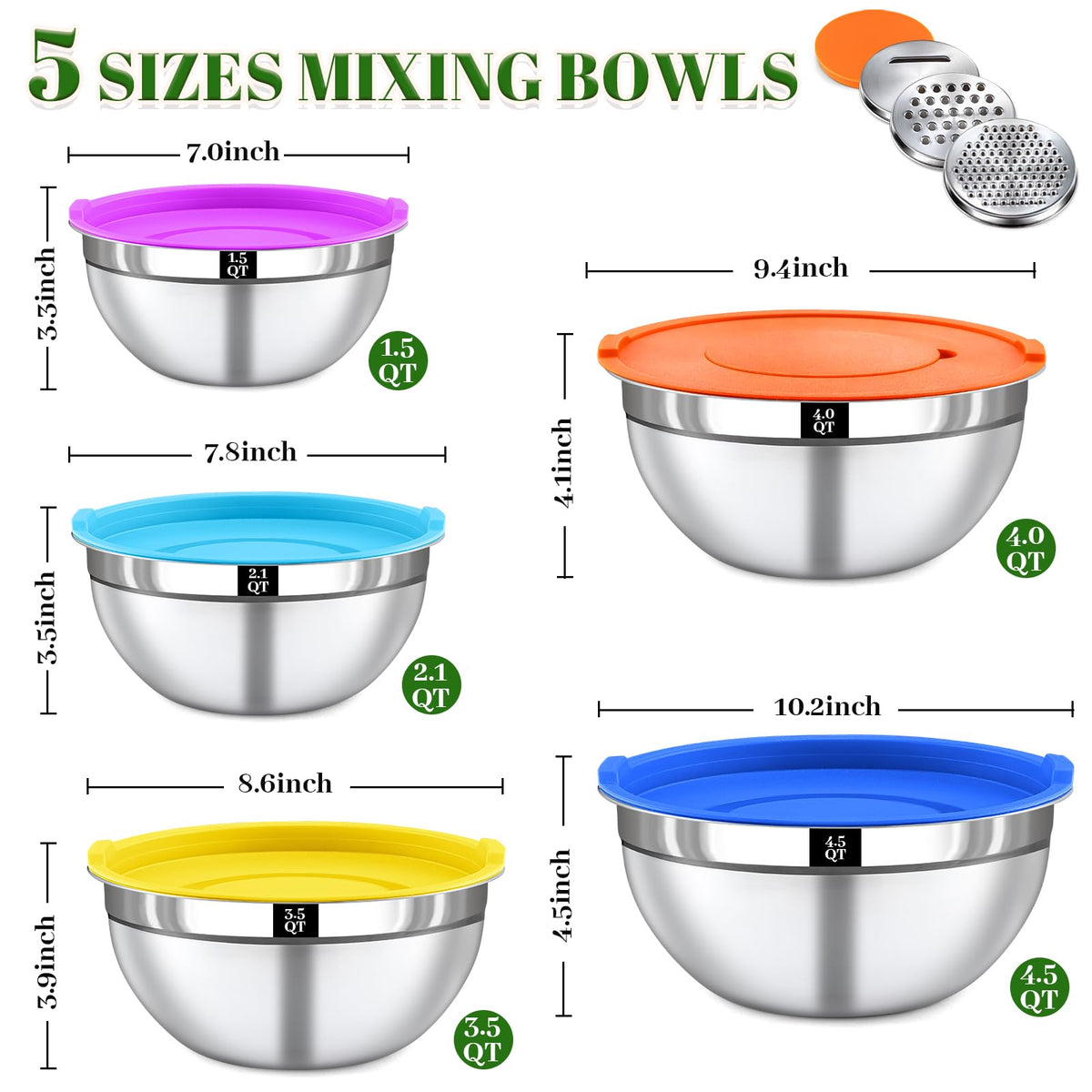 8PCS Mixing Bowls with Lids Set (3 Count)