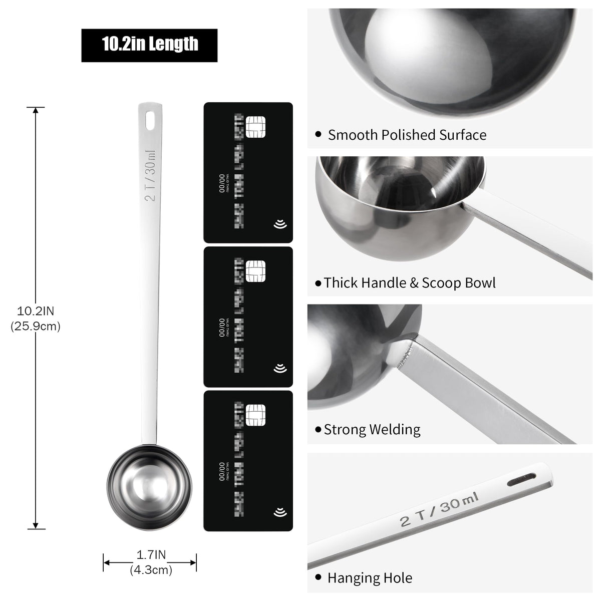 Metal 8.5in Long Handle Coffee Scoop for Ground Coffee