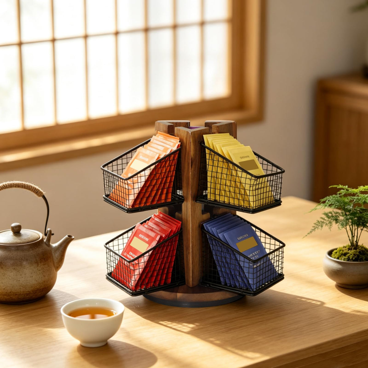 Carousel Tea Bag Organizer for Counter with 6 Removable Tea Baskets