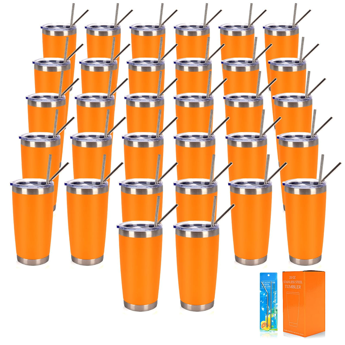 32 Pack 20oz Stainless Steel Insulated Bulk Tumblers with Lid&Straw (32 Count)