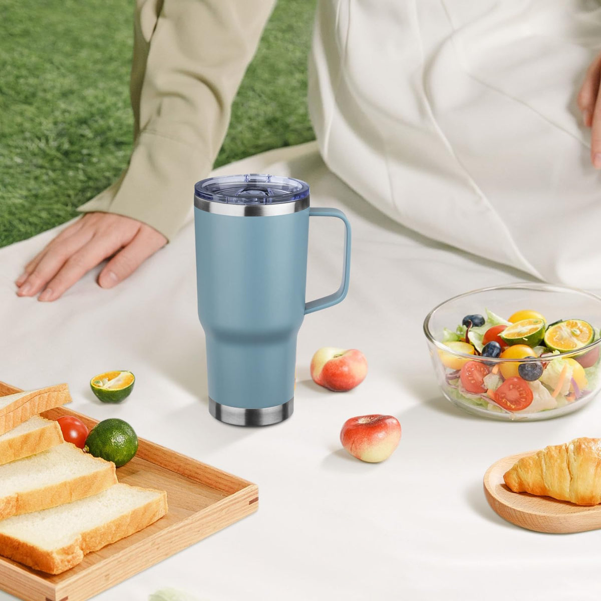 20oz Insulated Tumbler with Handle Stainless Steel Travel Coffee Mug with Lid and Straw Double Wall Vacuum Leak