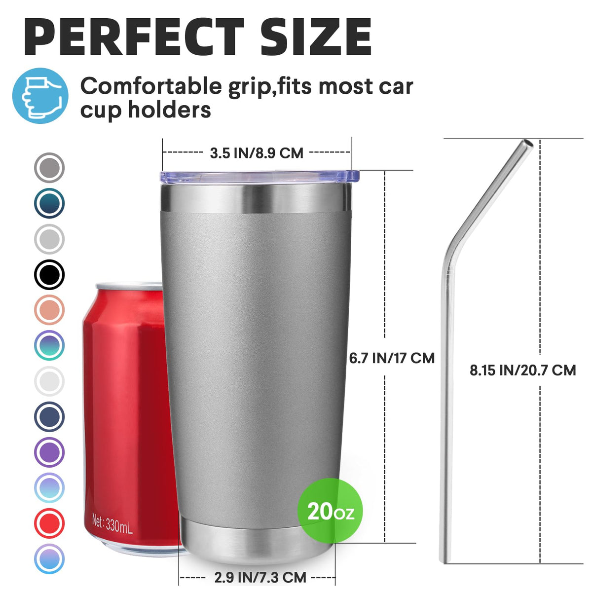 20oz Stainless Steel Tumbler with Lid and Straw Bulk 4 Pack (4 Count)