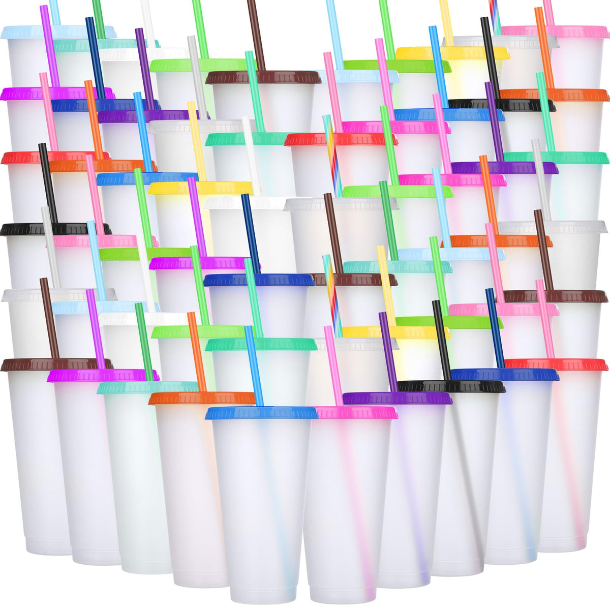 100 Pack Tumbler with Straw and Lid Bulk Water Bottle Iced Coffee Travel Mug Cup Reusable Plastic Cups for Party Birthdays 24 (100 Count)