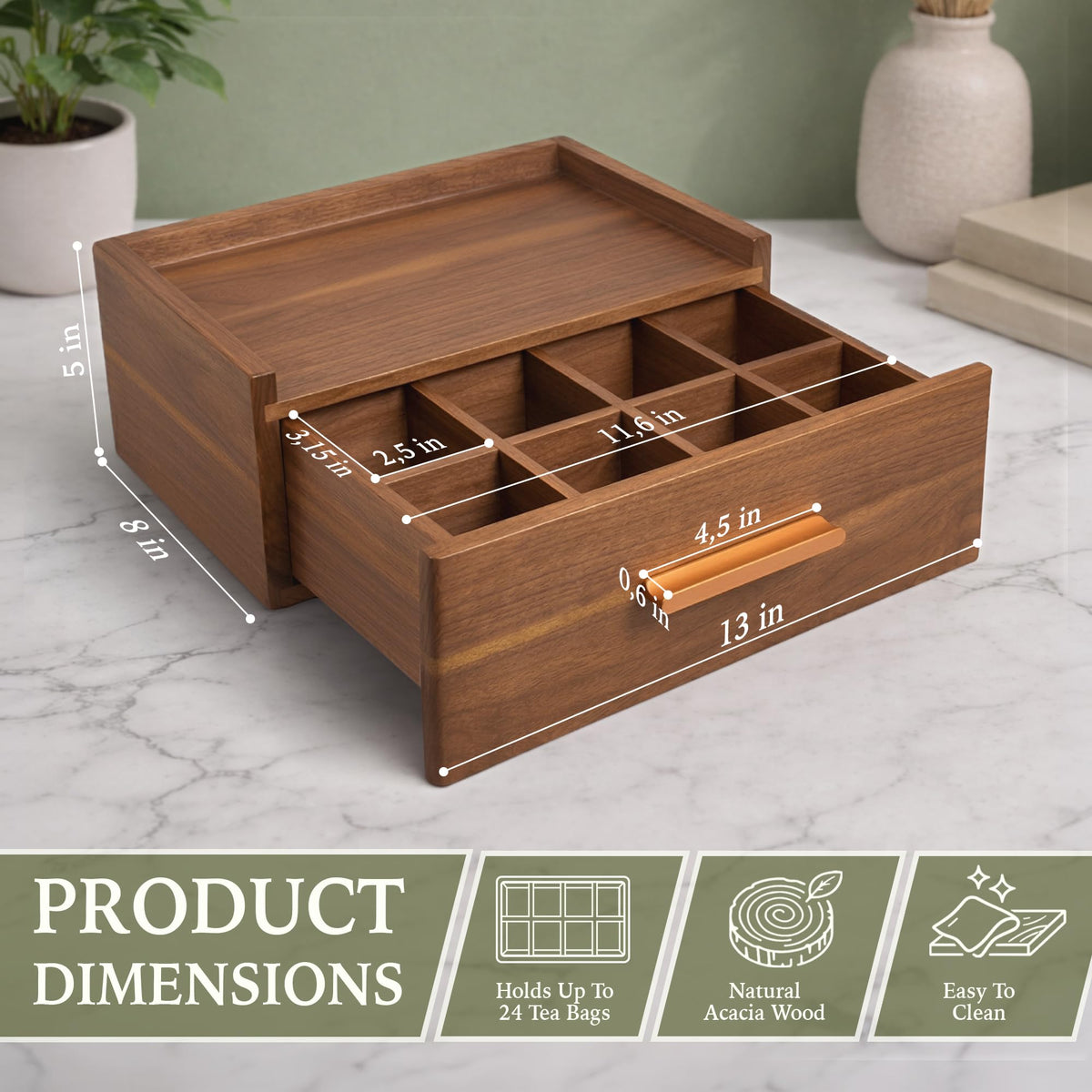 Tea Bag Organizer Box with Drawer