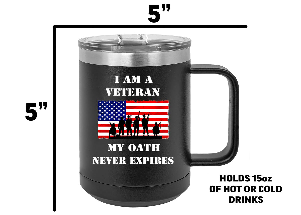 USA Tattered American Flag Veteran Oath Heavy Duty Stainless Steel Black Coffee Mug Tumbler With Lid Novelty Cup Great Gift Idea