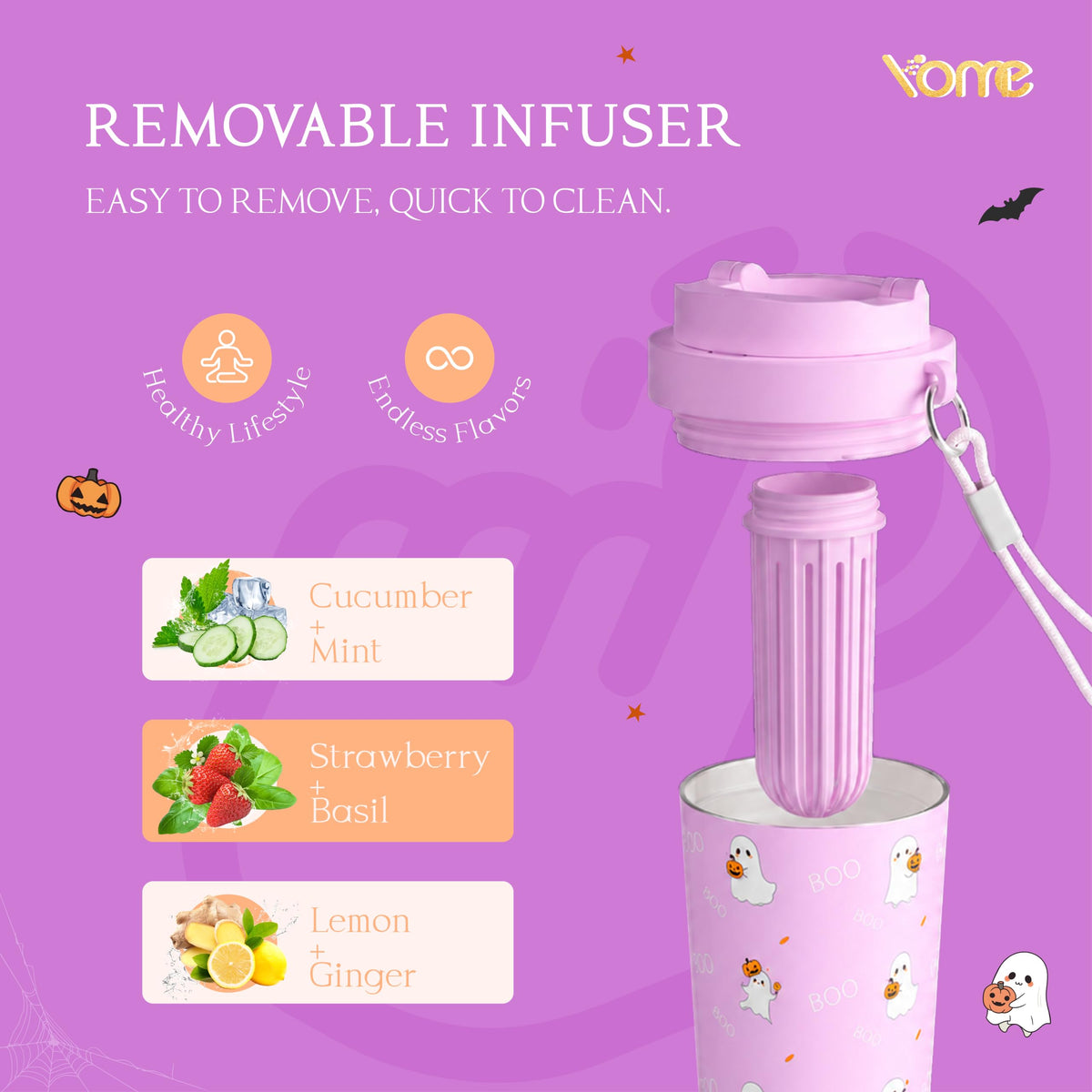 17oz Halloween Ceramic Lined Insulated Coffee Mug with Infuser for Women