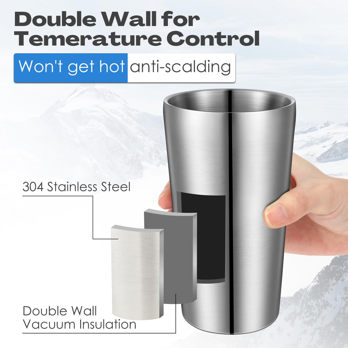 8 Pack Stainless Steel Insulated Cup 18.6 oz Metal Tumbler Double Wall Vacuum Water Glasses Camping Reusable Mugs BBQ Home Office Party Coffee (8 Count)