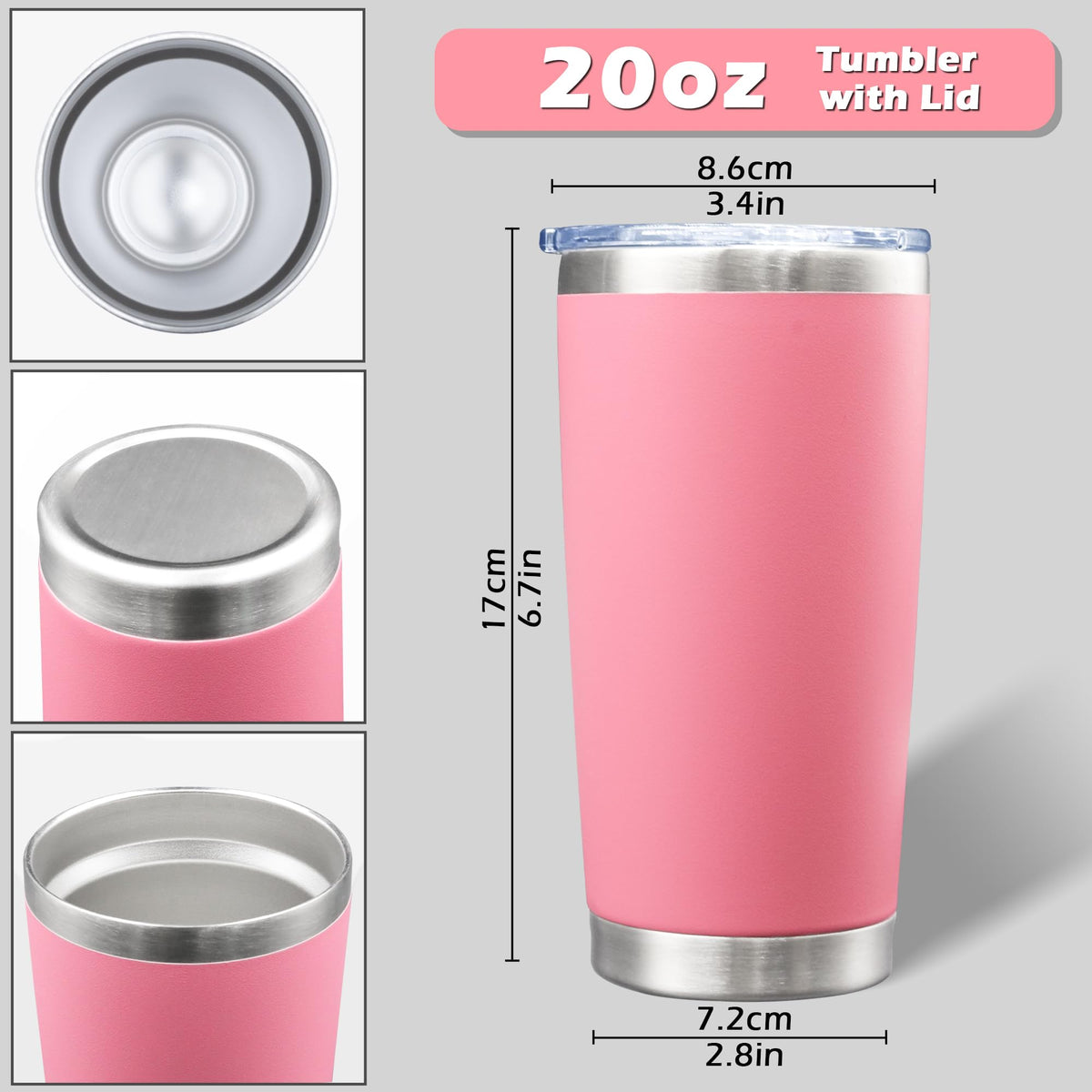20oz Tumbler with Lid Stainless Steel Tumblers Insulated Mug Pink 1P