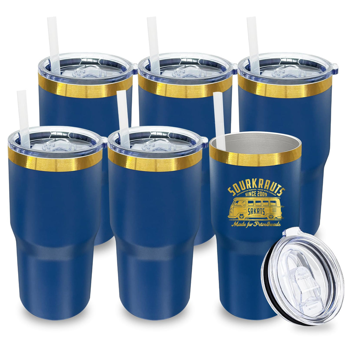 20 oz Tumbler Bulk Stainless Steel Tumblers with Lids and Straws Navy (6 Count)