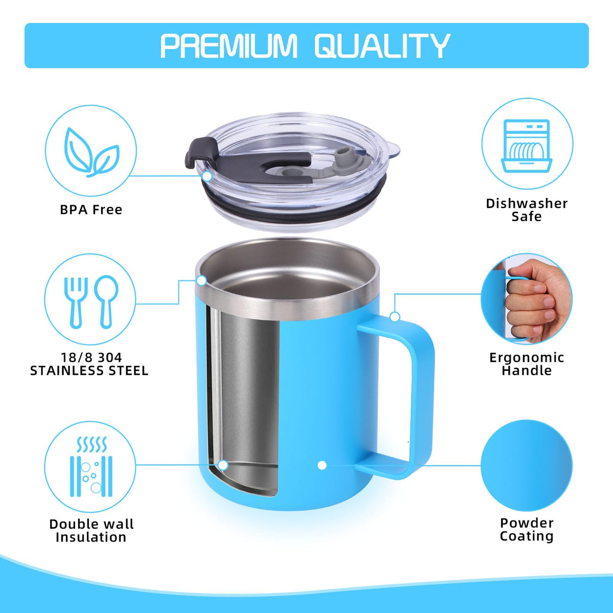 12oz Insulated Leakproof Coffee Mug with Flip & Straw Lid Bulk 8 Pack (8 Count)