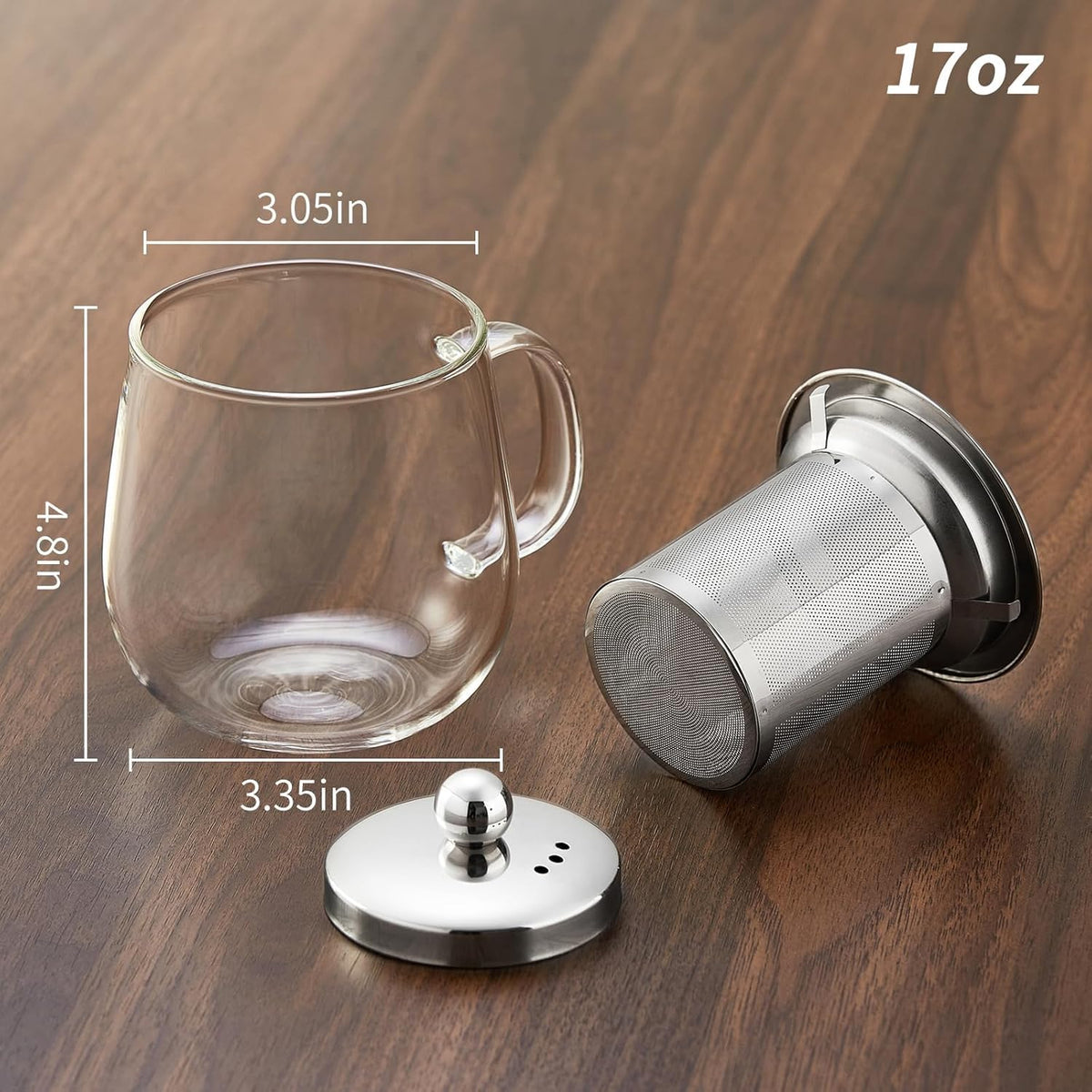 Glass Tea Cup with Infuser and Lid