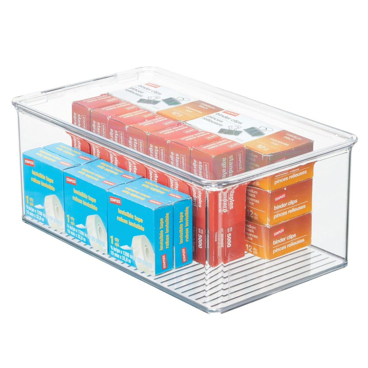 Plastic Stackable Home Office Storage Organizer Box with Hinge Lid