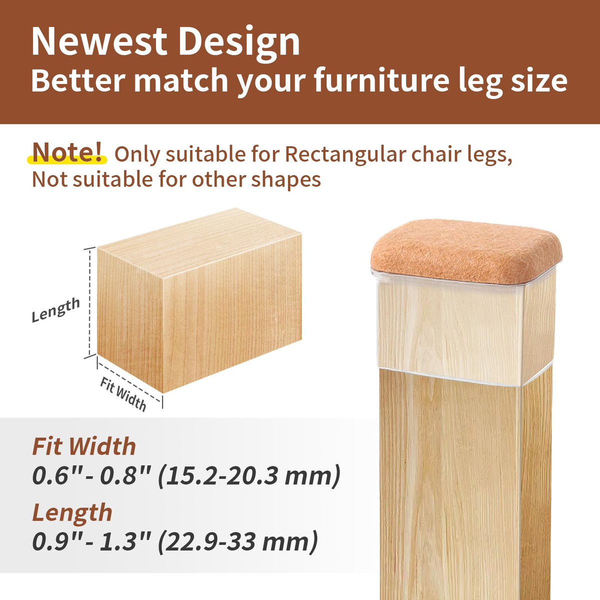 Rectangle Chair Leg Floor Protectors Caps for Hardwood Floors (24 Count)