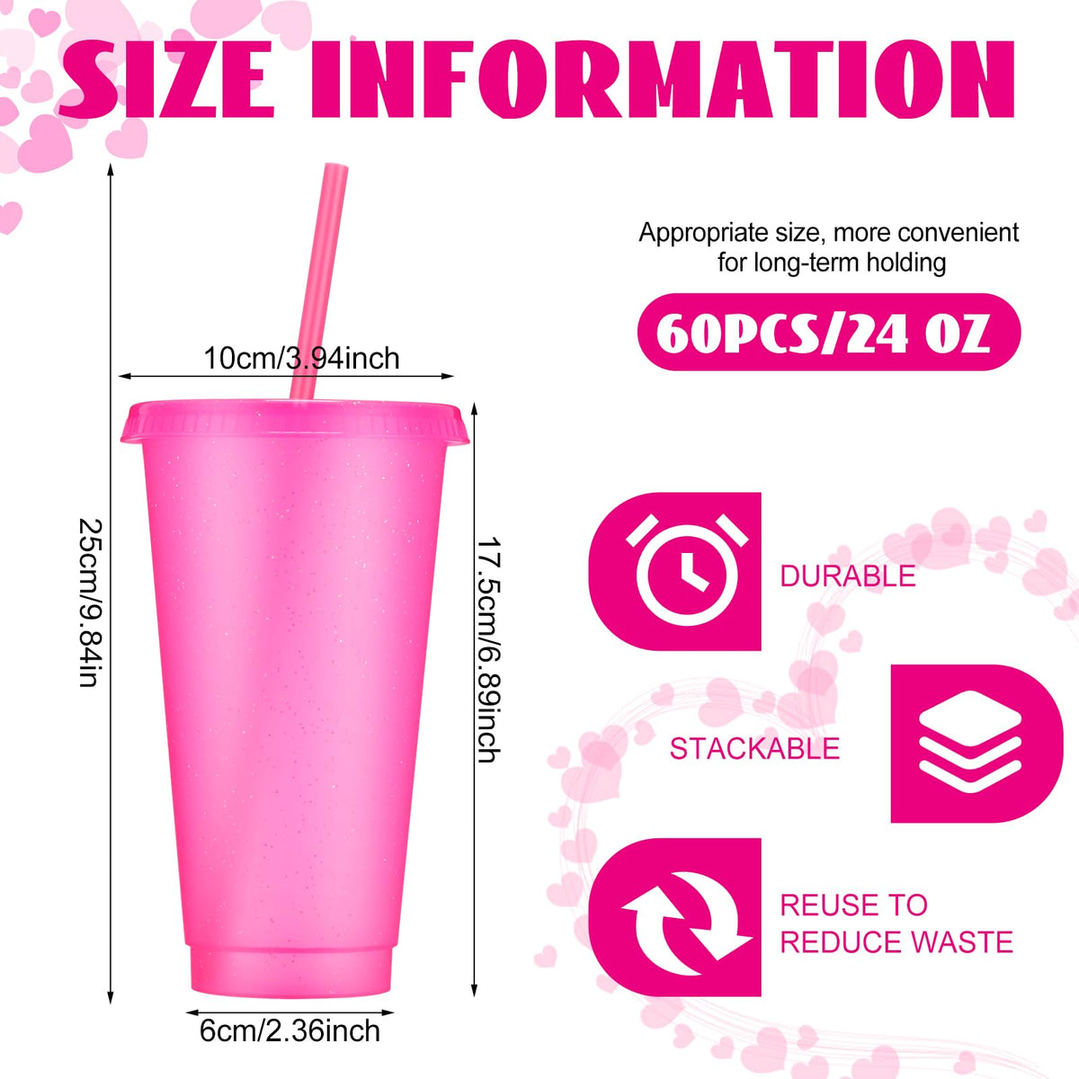60 Pack Tumbler with Straw and Lid Bulk Glitter Plastic Cups Water Bottle Iced Coffee Travel Mug Reusable Party Favor Cups for Birthdays travel 24 (60 Count)
