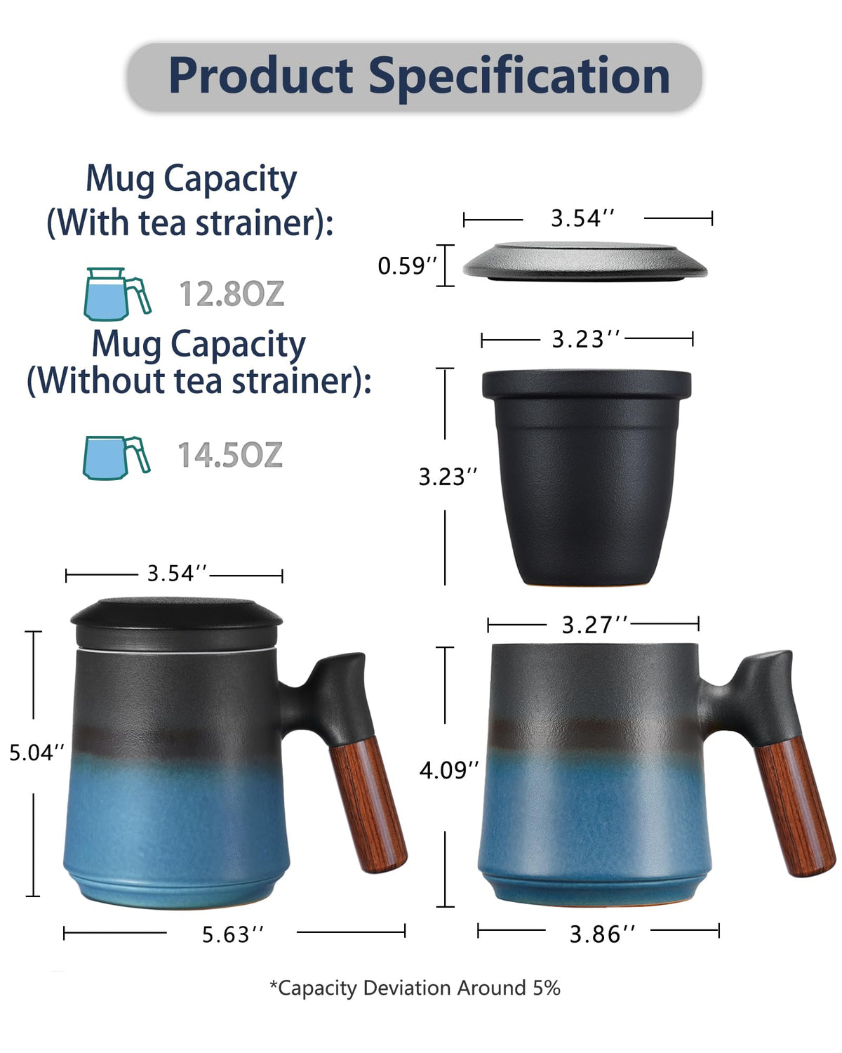 Tea Cup with Infuser and Lid for Loose Leaf Tea Steeper