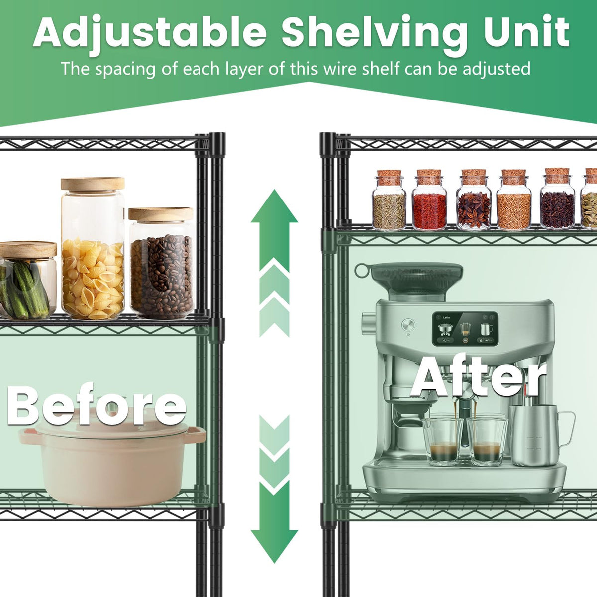 16" D×42" W×72" H Wire Shelving Unit Commercial Metal Shelf with 6 Tier Adjustable Layer Rack Strong Steel for Restaurant Garage Pantry Kitchen Garage