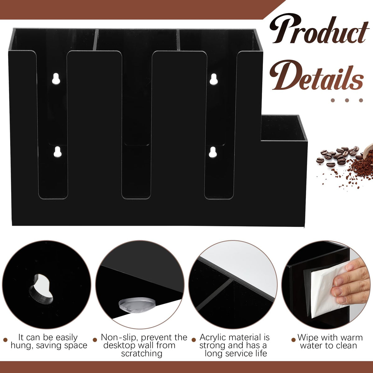 4 Compartments Acrylic Coffee Cup and Lid Storage Organizer Holder Disposable Paper Cup Dispenser Organizer Plastic Lid Holder Accessories for Kitchen Bar Shop Party Supplies