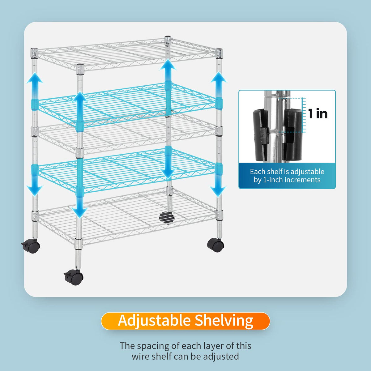 3 Tier Wire Shelving Metal Storage Shelves 23L x 13W x 32H Layer Storage Shelves with Wheels for Kitchen Garage Small Places