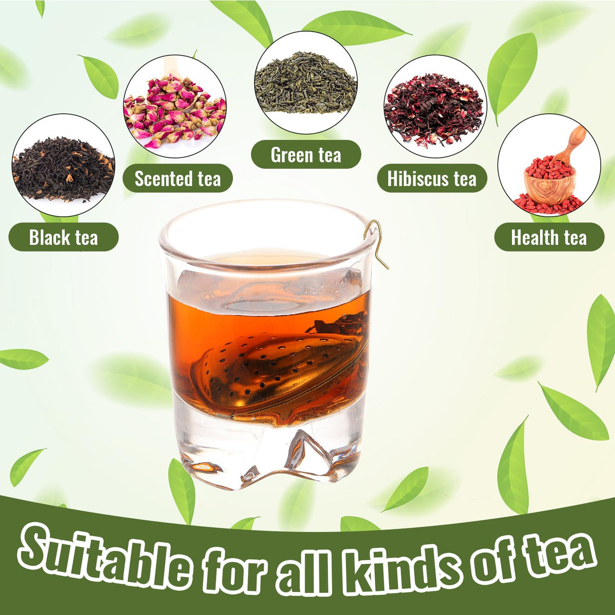 100 Pcs Tea Strainer Stainless Steel Tea Ball Infuser Loose Leaf Tea Steeper Tea Interval Diffuser Heart Shape Mesh Tea Filters with Extended Chain Hook for Seasonings Cup Bottle (100 Count)