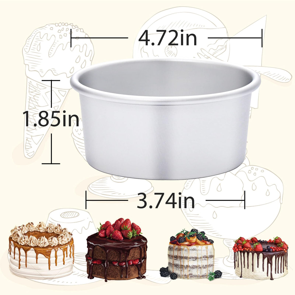 4 Inch Aluminum Round Cake Pan (8 Count)