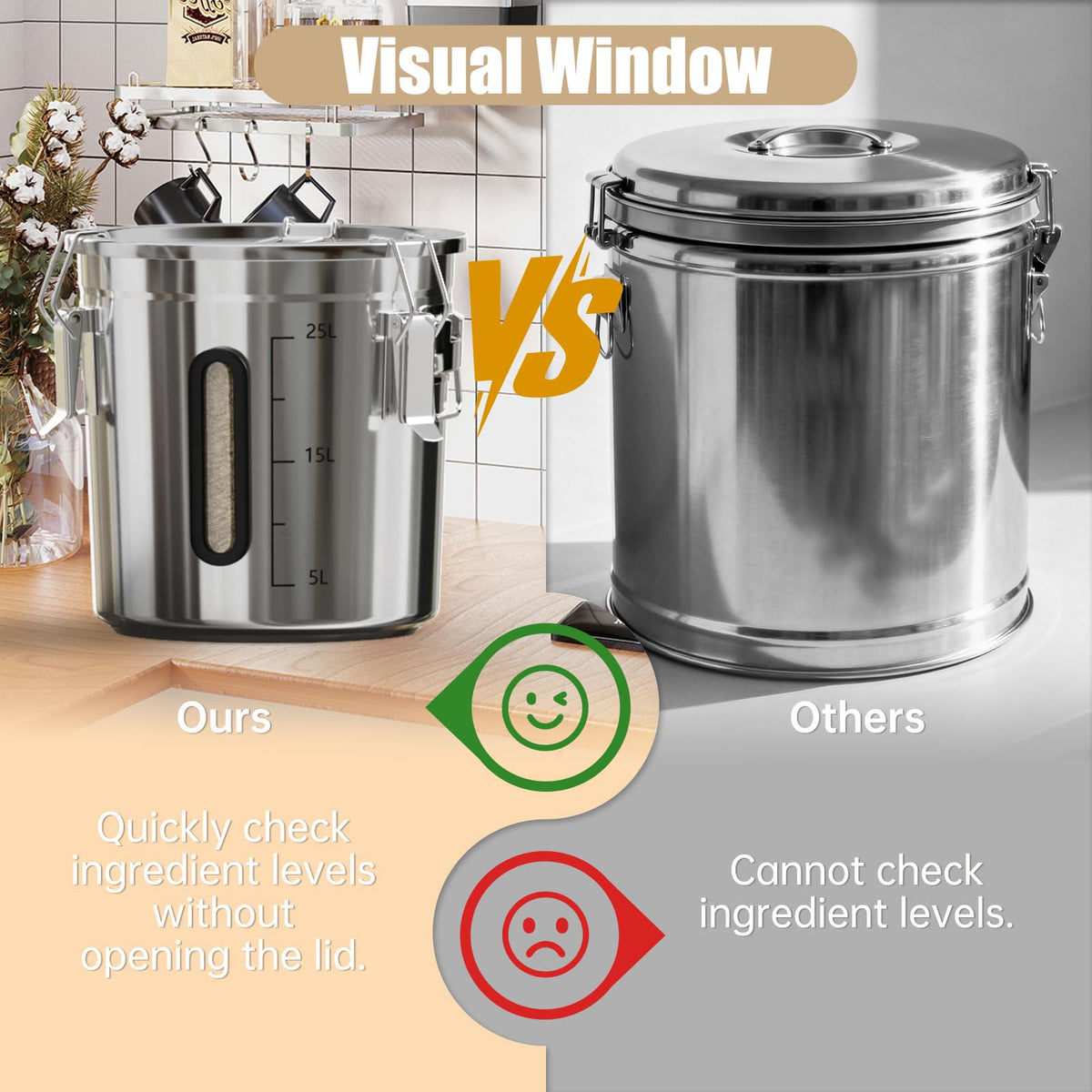 2 pcs 8.7 13.2 Gal Stainless Steel Airtight Canister (2 Count)