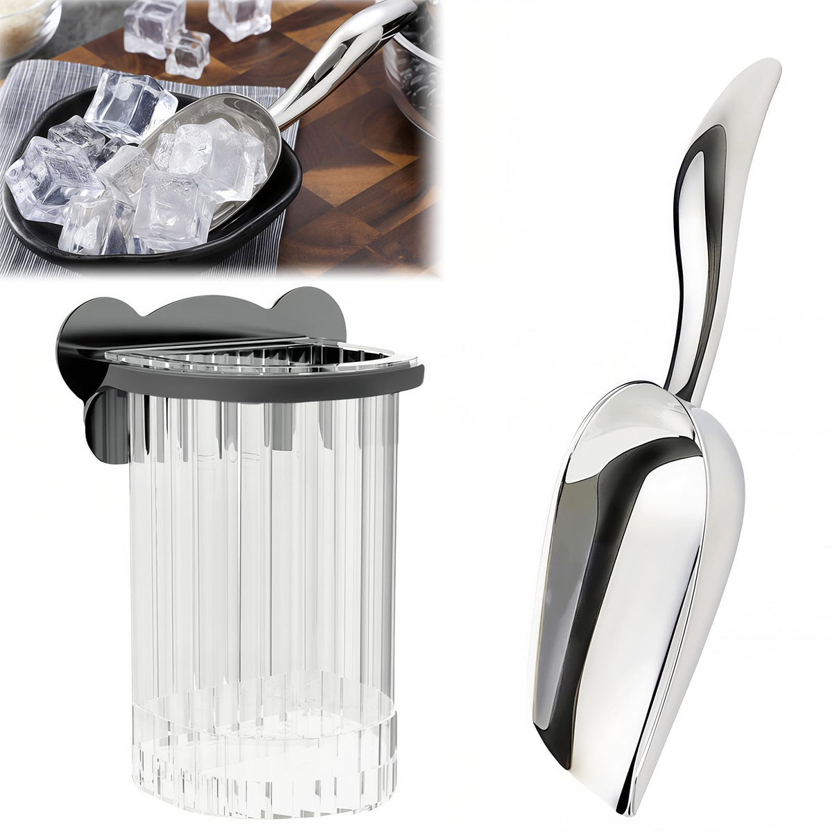 Stainless Steel Ice Scoop with Holder for Freezer Countertop Ice Machine