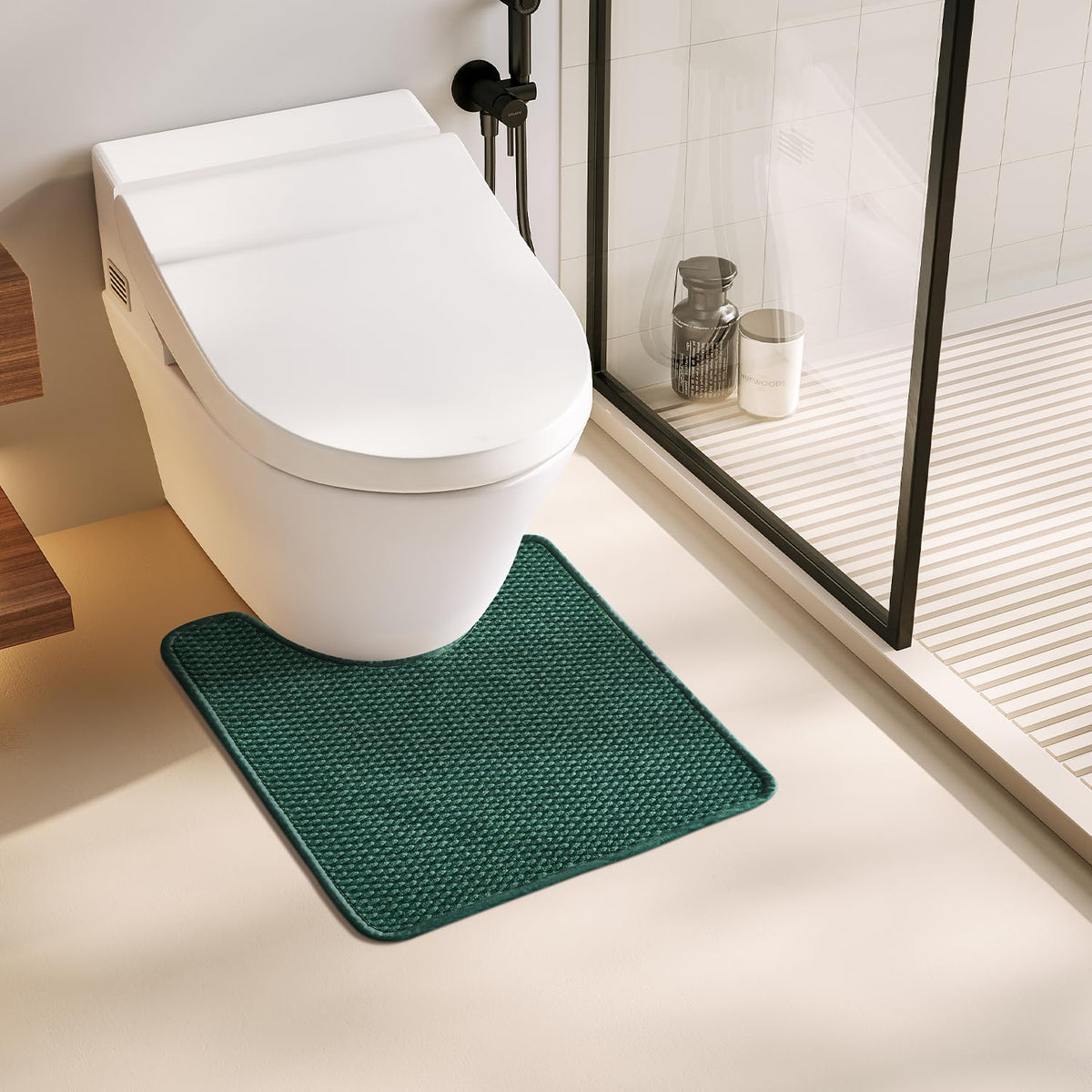 Toilet Rug Thin Toilet Rugs U Shaped Washable Non Slip Absorbent Quick Dry Low Pile Toilet Mat (480 sq in)