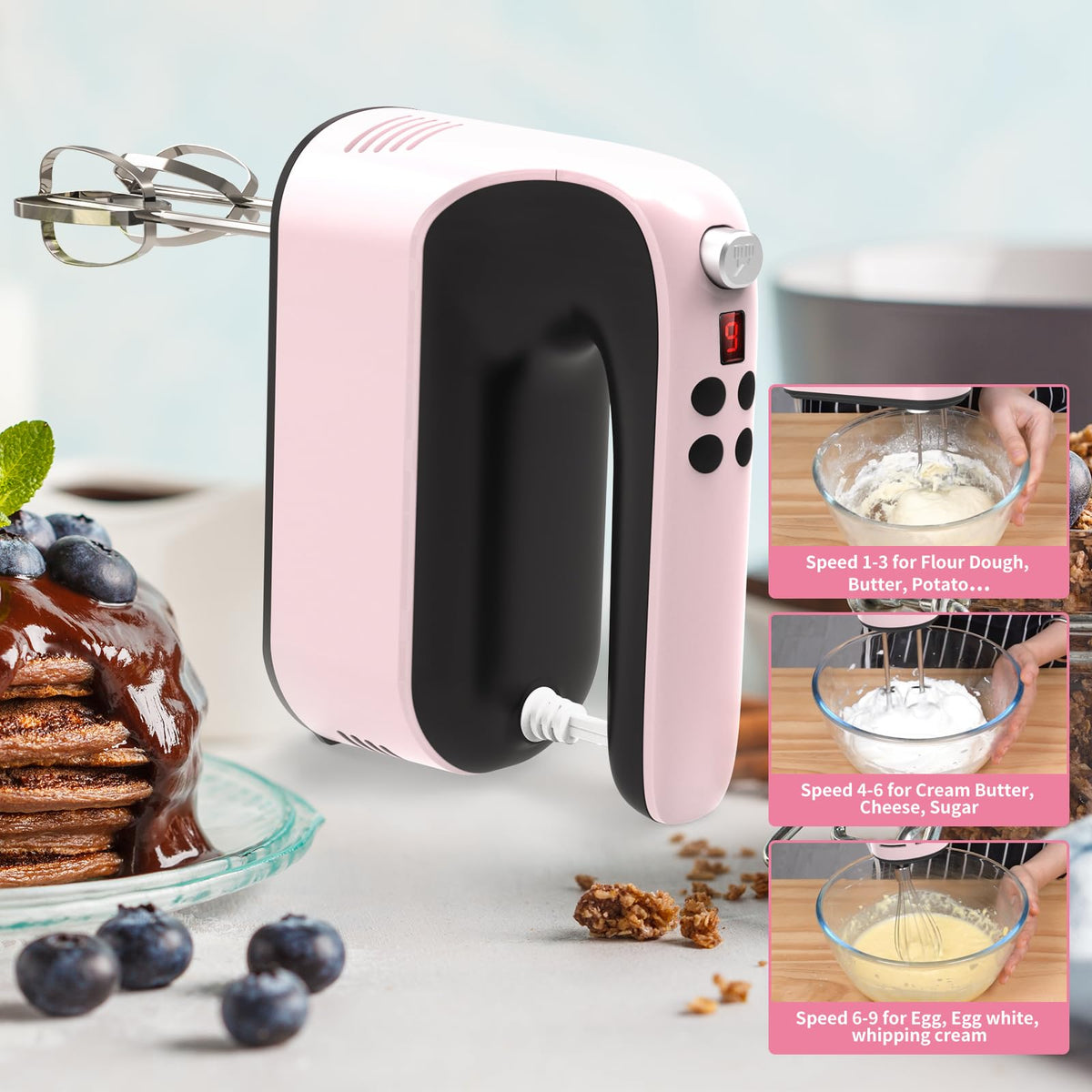 9 Speed Digital Hand Mixer Electric