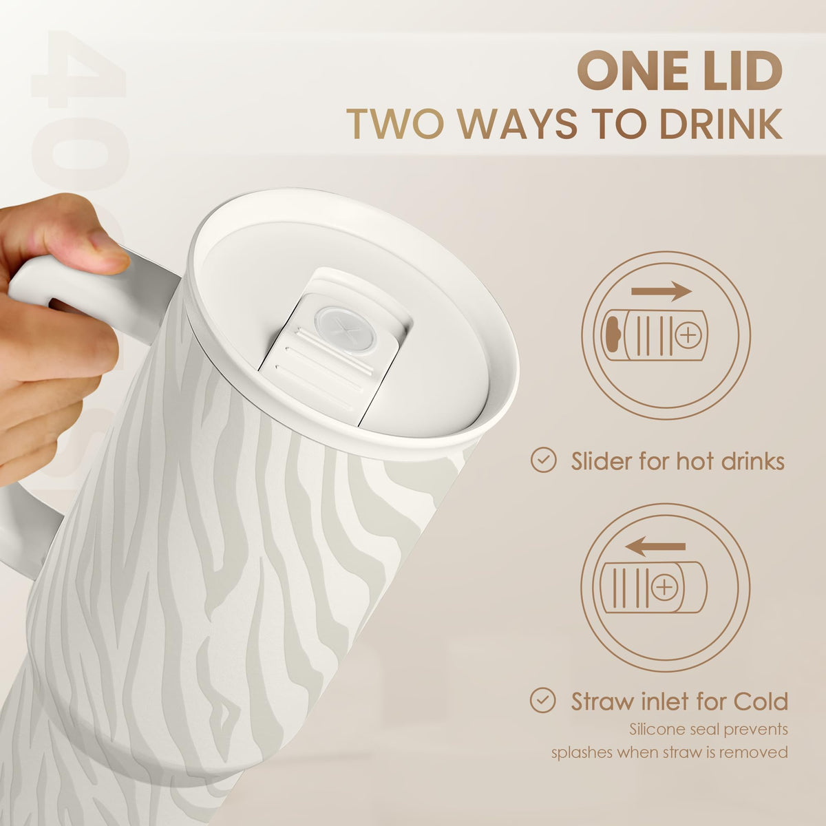 Zebra Skin 40oz Slider Tumbler with Handle and Straw