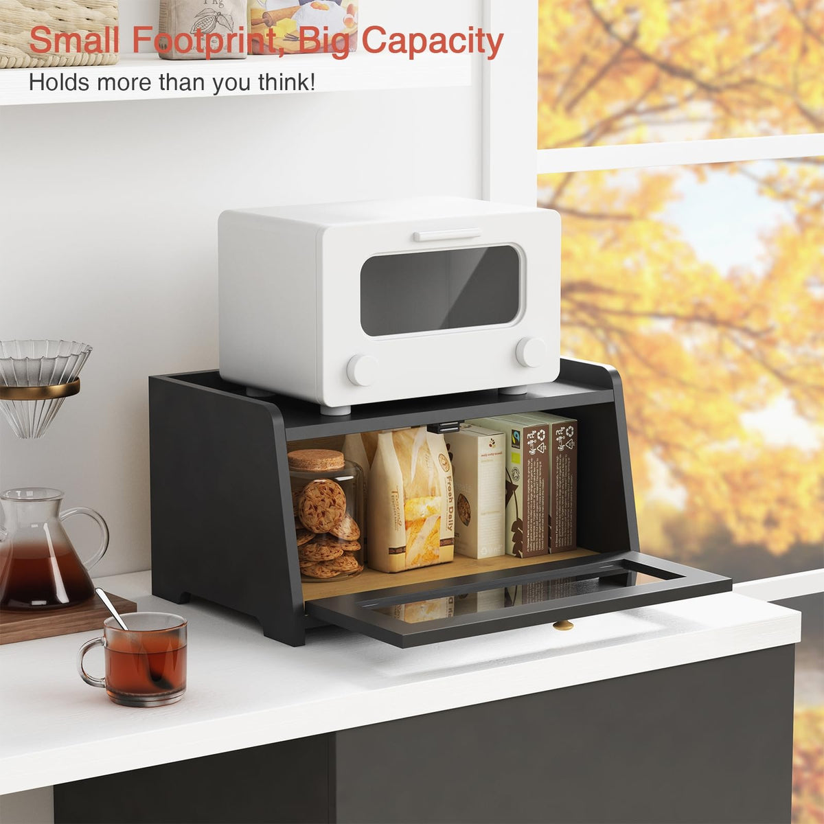 Black Bread Box for Kitchen Countertop