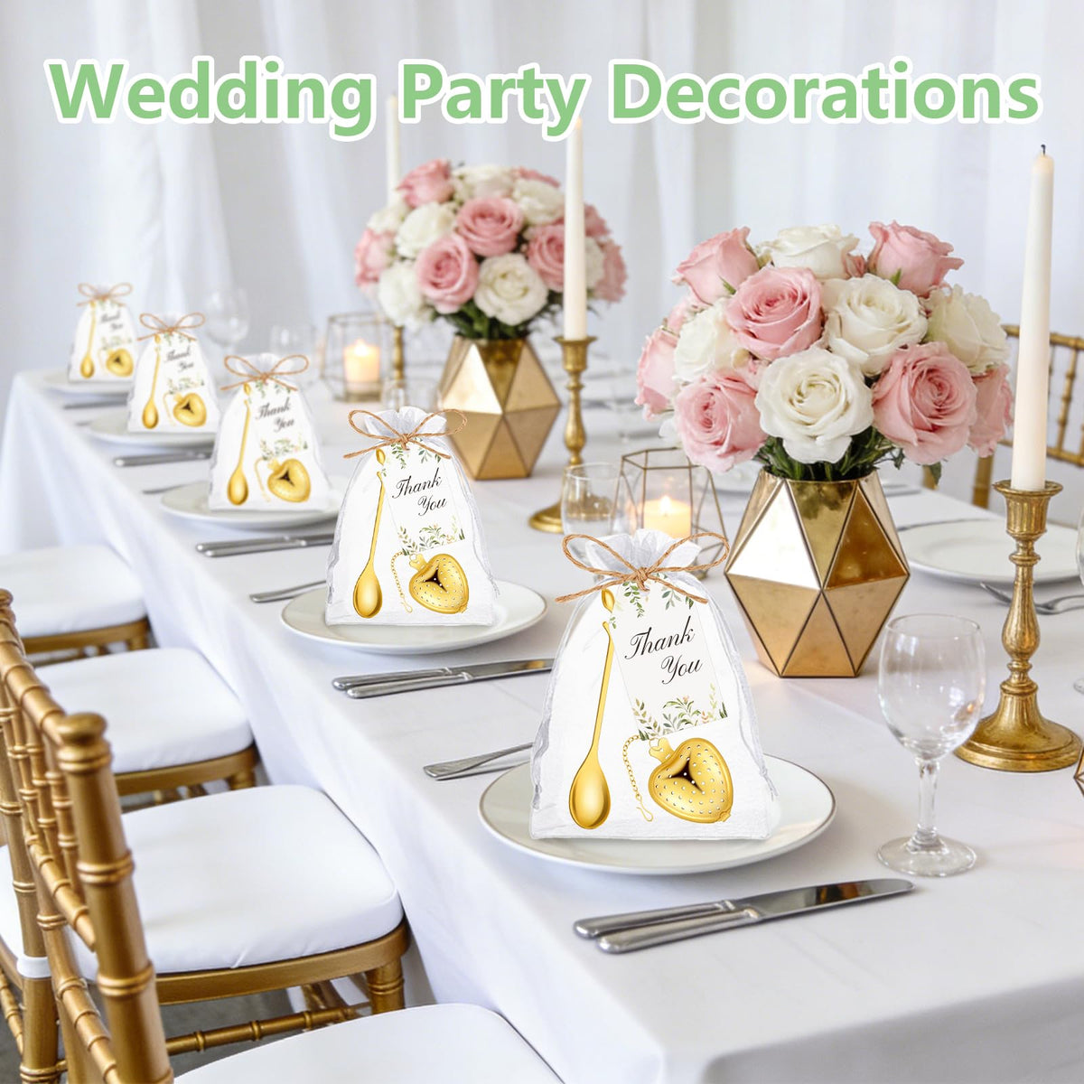 50 Sets Bridal Shower Tea Party Favor for Guests Leaf Tea Spoon Heart Tea Infuser for Loose Leaf Tea Steeper with Thank You Card Organza Bags for Wedding Decoration Gift Souvenirs