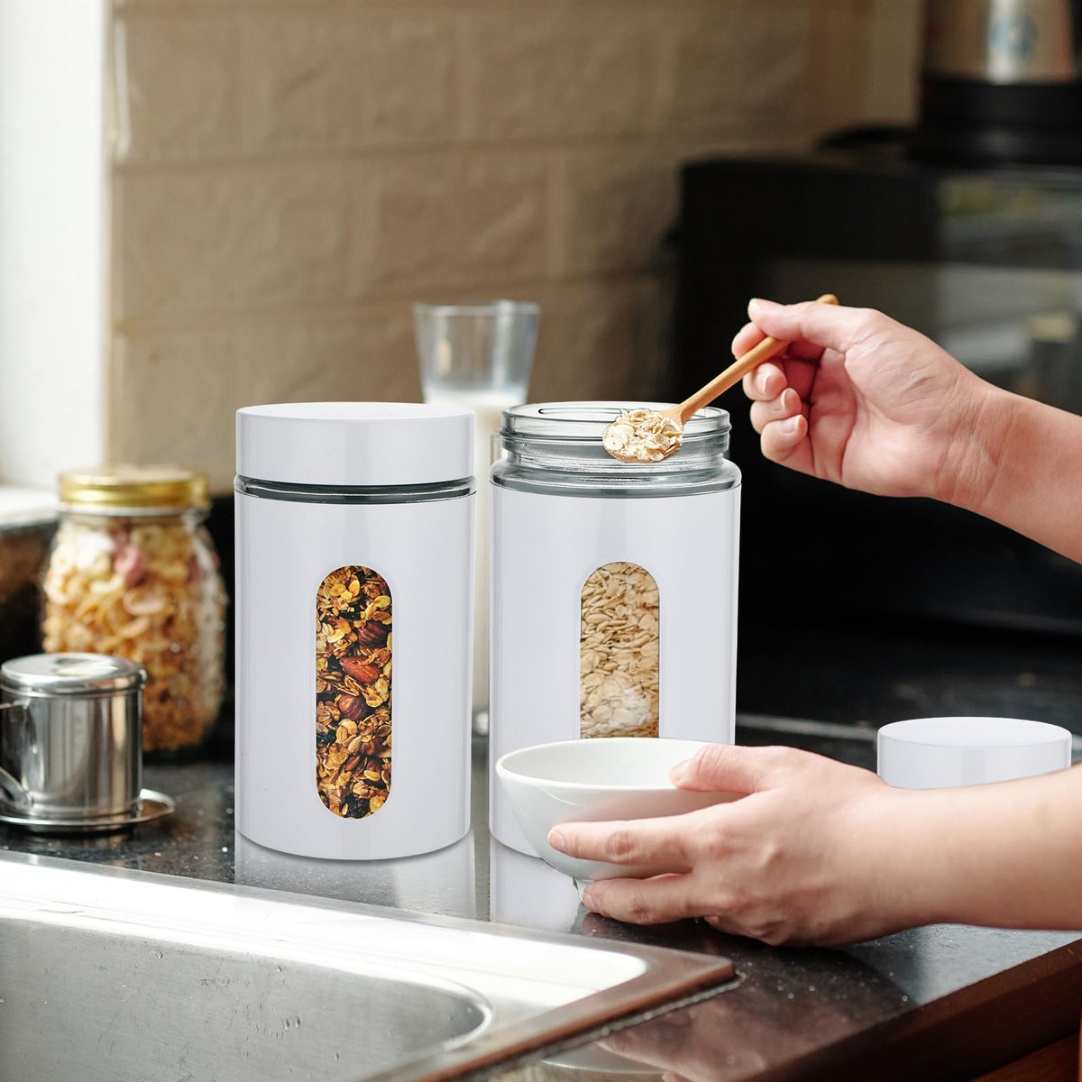 6 Pack 32 oz Airtight Stainless Steel Kitchen Canisters (6 Count)
