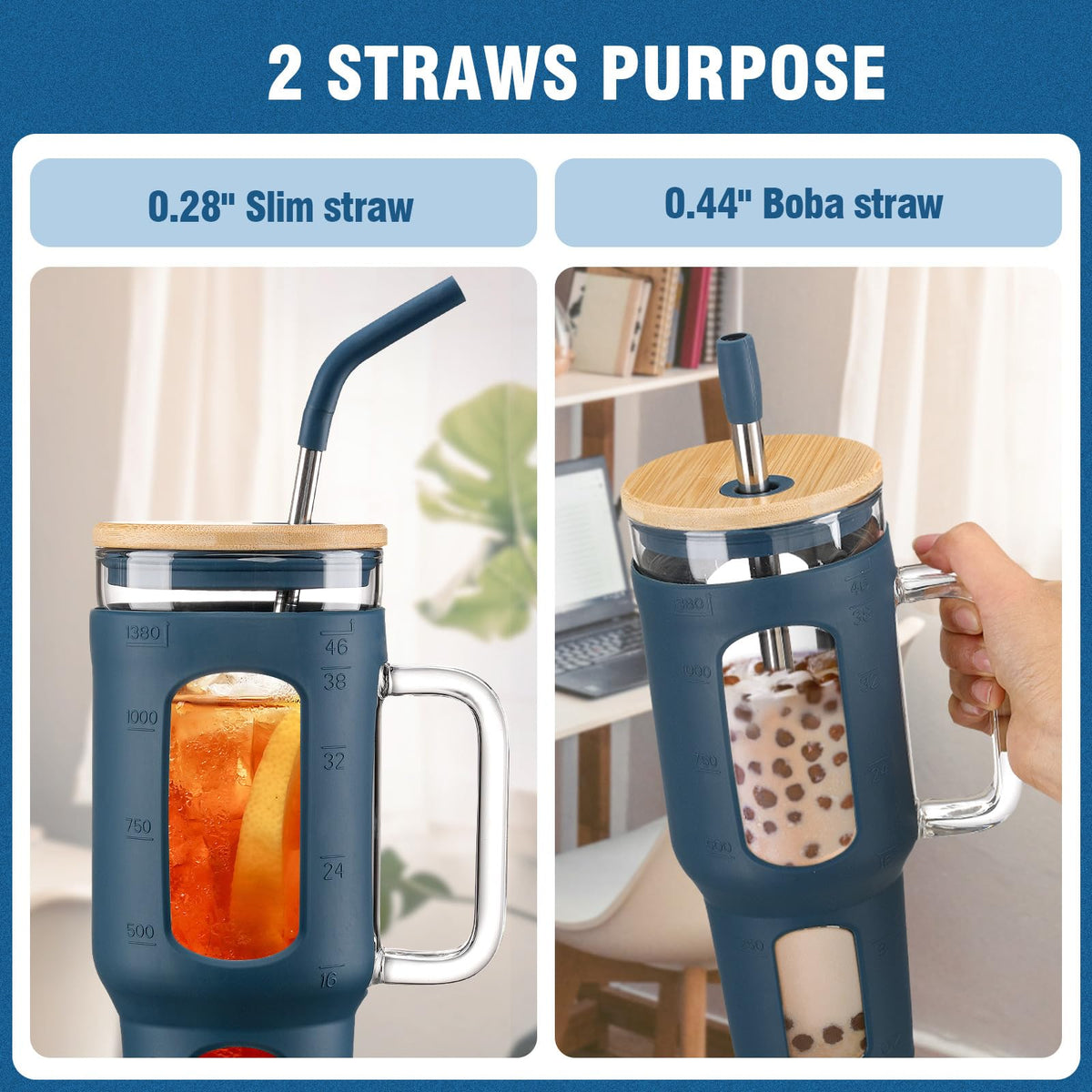 Glass Tumbler with Lid and Straw