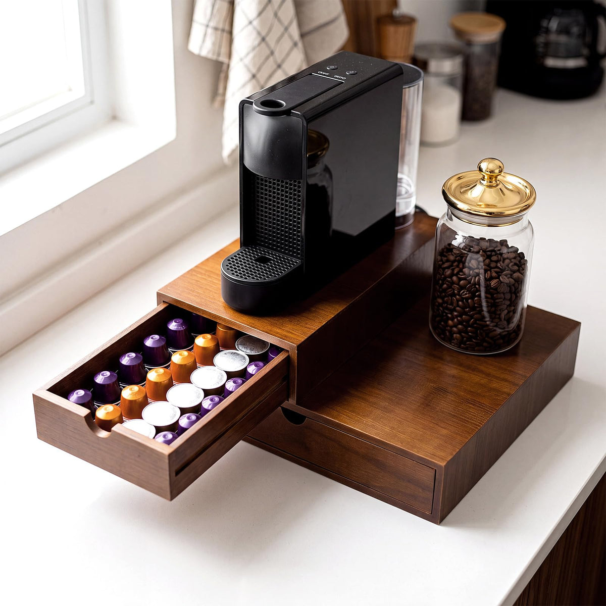 1 Pack Wooden Pod Holder Drawer Coffee Box