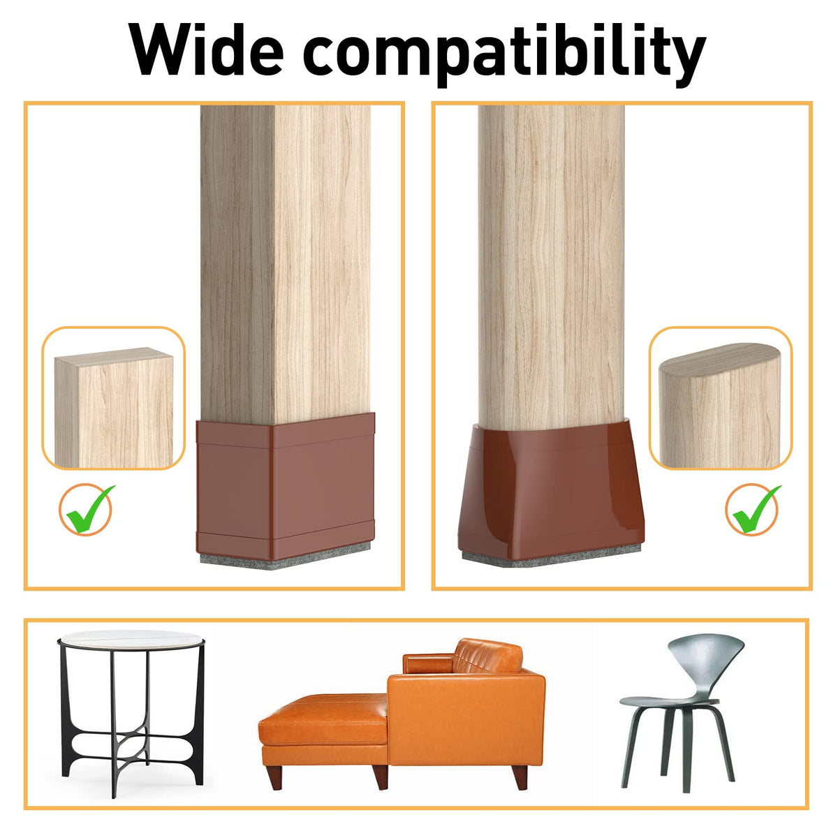 3/4" x 1 1/2" Rectangle Chair Leg Floor Protectors for Hardwood Floors Silicone Covers to Protect Wood Tile Floors Felt Pads Furniture Leg Caps Reduce Noise. Easy to Move.16 PCS Brown. (16 Count)