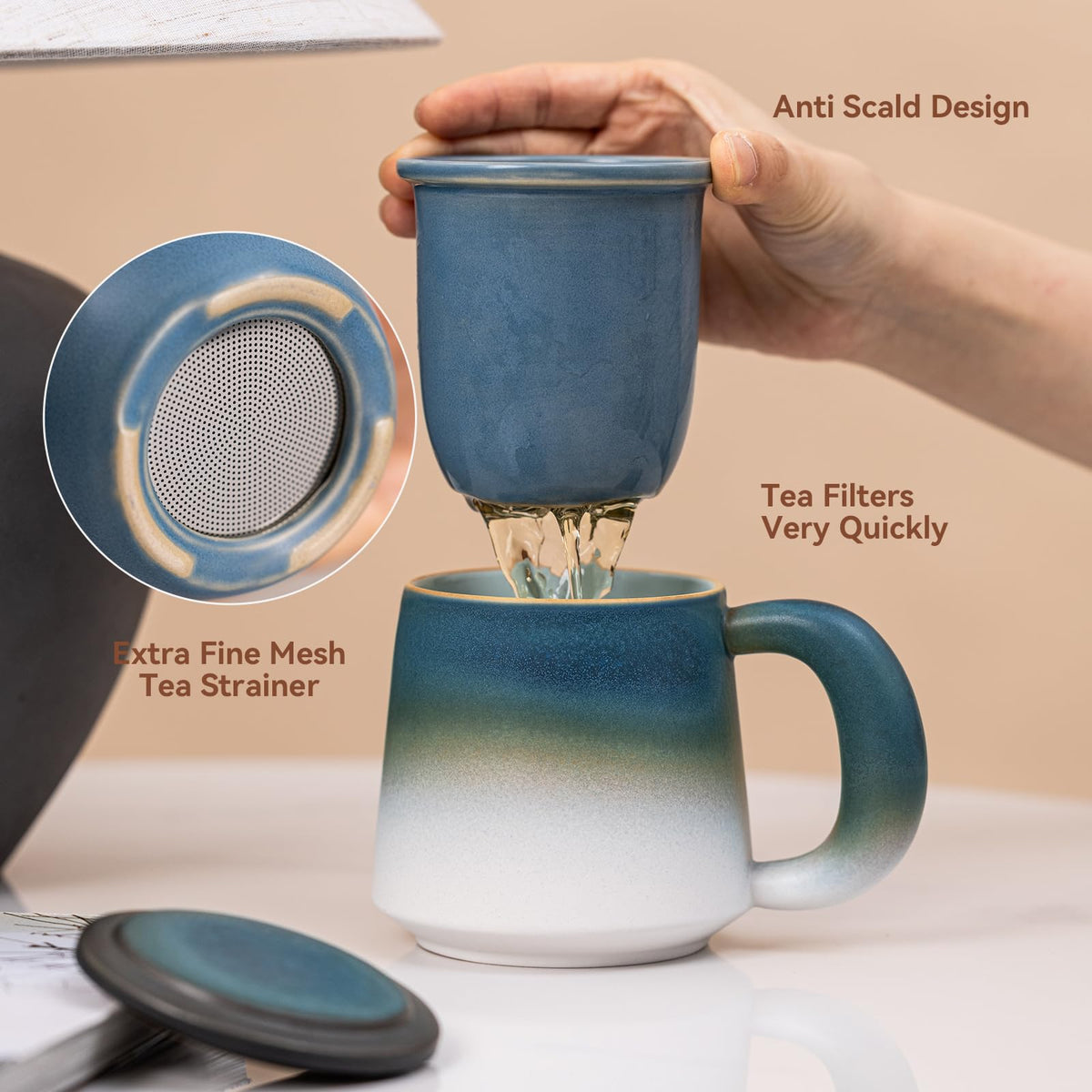 Ceramic Tea Mug with Infuser & Lid