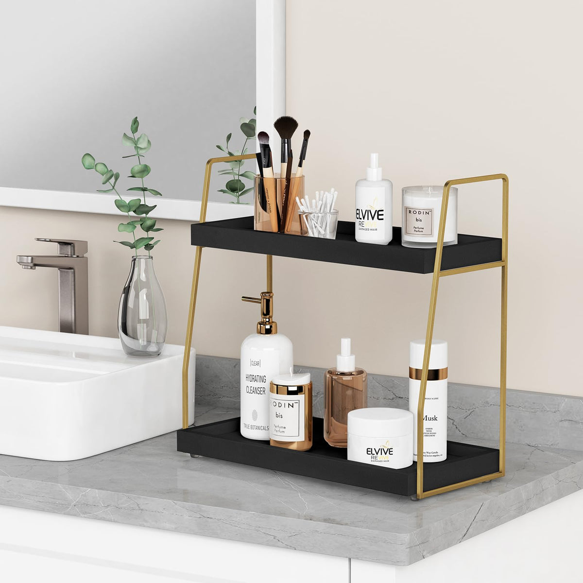 Black and Gold Bathroom Organizer Countertop