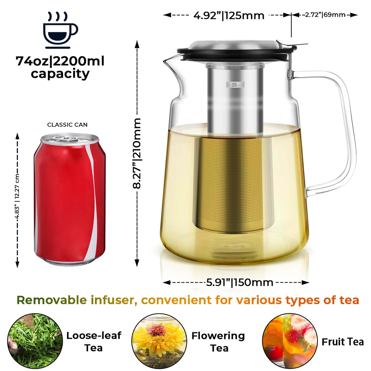 74oz Glass Tea Pot with Infuser (74 Count)