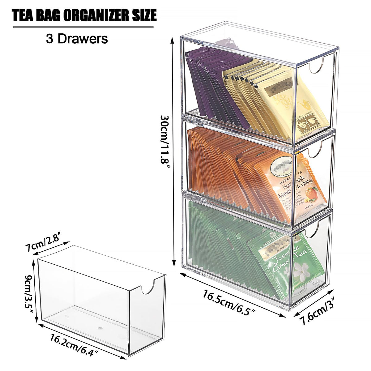 3 Drawers Tea Bag Organizer