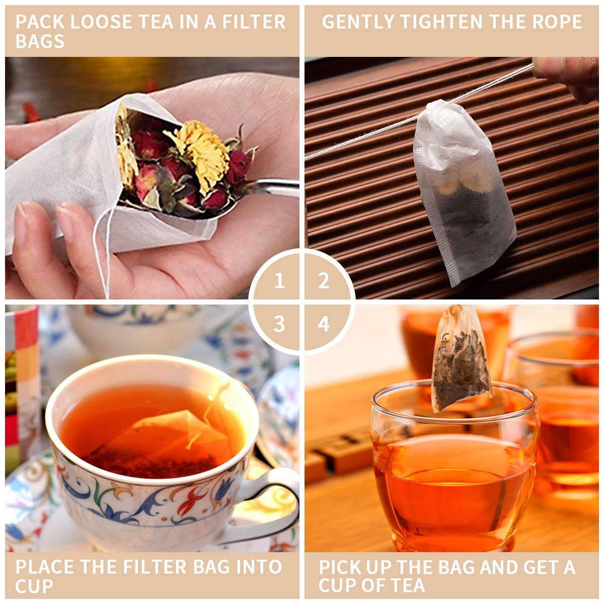 400 Pack Disposable Drawstring Tea Filter Bags (400 Count)