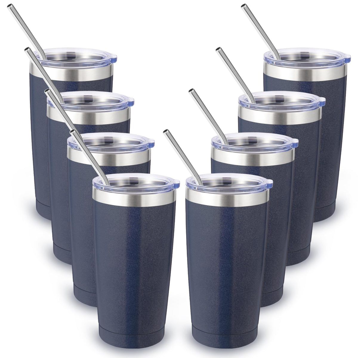 20oz Stainless Steel Tumbler with Lid and Straw Bulk 8 Pack (8 Count)